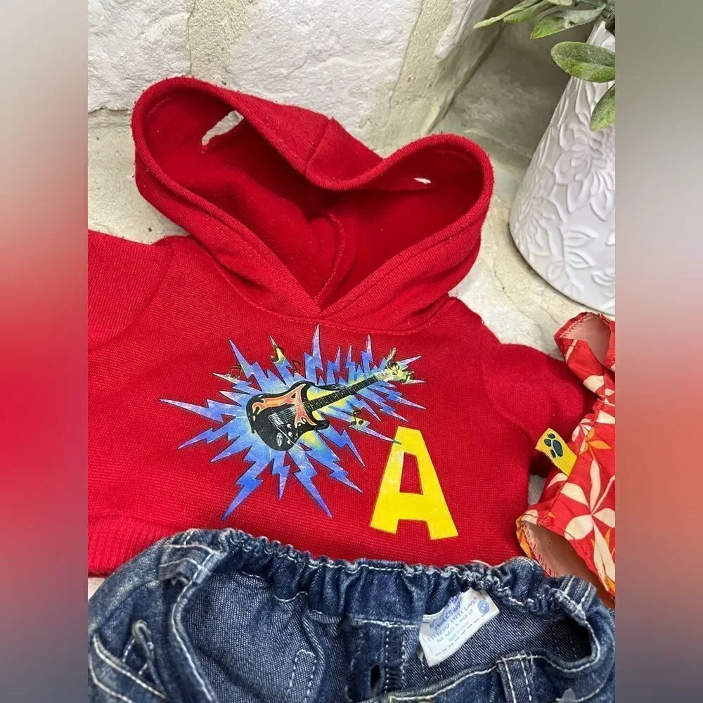 Build A Bear Alvin red hoodie/tee/denim shorts